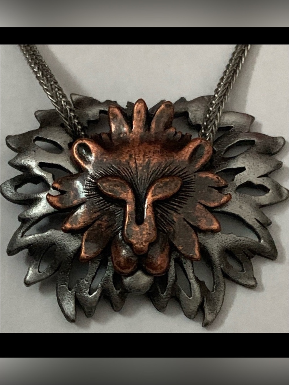 New vintage lion copper pewter pendant necklace
